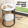 Artiss Set of 2 Round Side Table Marble Effect 2-Tier Coffee