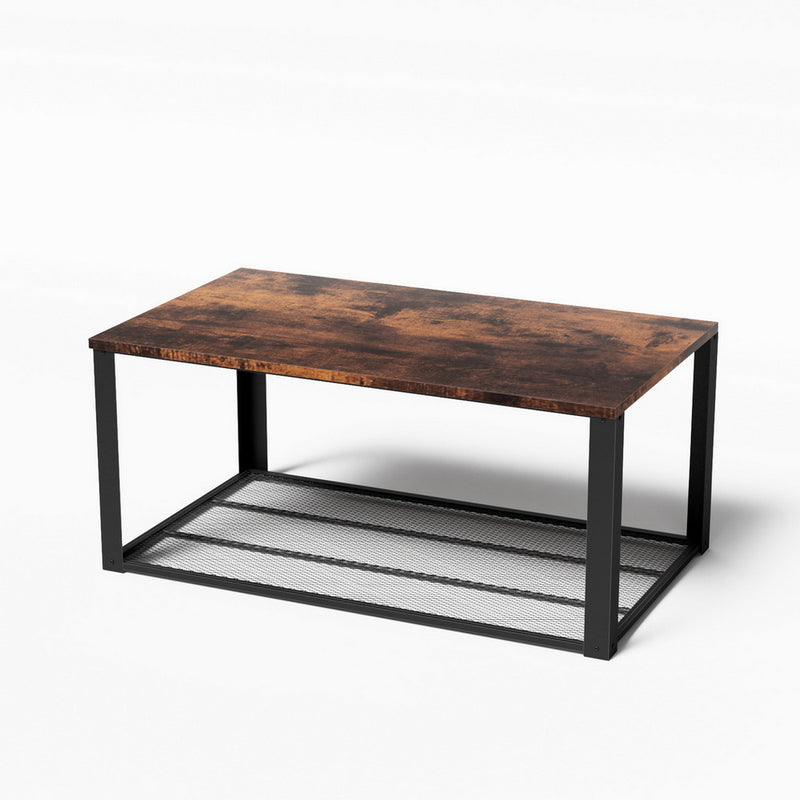 Artiss Coffee Table 2-Tier Rustic Brown 104cm