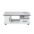 Artiss Coffee Table Marble Finish Center Table with Storage Drawer Cabinet Wood White