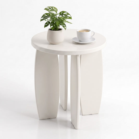 Artiss Round End Table High-Gloss Small Coffee Table Side Bedside Nightstand 40x45cm Cream white