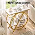 Artiss Side Table Marble Finish Coffee Table Nightstand Storage Shelf White&Gold