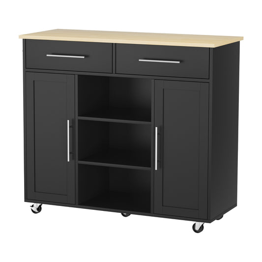 Artiss Kitchen Island Trolley 100cm Black Rolling Storage Cart Drawer