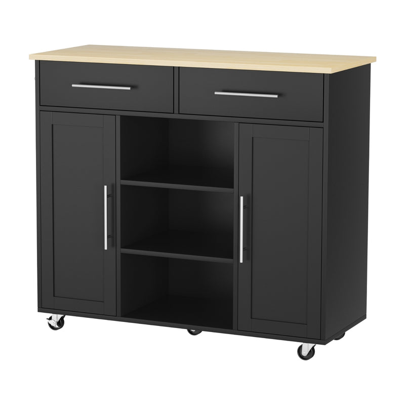 Artiss Kitchen Island Trolley 100cm Black Rolling Storage Cart Drawer