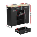 Artiss Kitchen Island Trolley 100cm Black Rolling Storage Cart Drawer