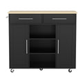 Artiss Kitchen Island Trolley 100cm Black Rolling Storage Cart Drawer