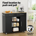 Artiss Kitchen Island Trolley 100cm Black Rolling Storage Cart Drawer