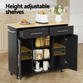 Artiss Kitchen Island Trolley 100cm Black Rolling Storage Cart Drawer