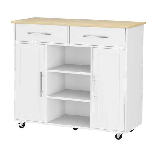 Artiss Kitchen Island Trolley 100cm White Rolling Storage Cart