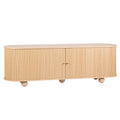 Artiss 180cm TV Unit Storage Shelf Curved Edge Sliding Fluted Style Door Pine