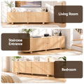 Artiss 180cm TV Unit Storage Shelf Curved Edge Sliding Fluted Style Door Pine