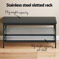 Artiss Shoe Rack Cabinet Bamboo Bench 10 Pair Black