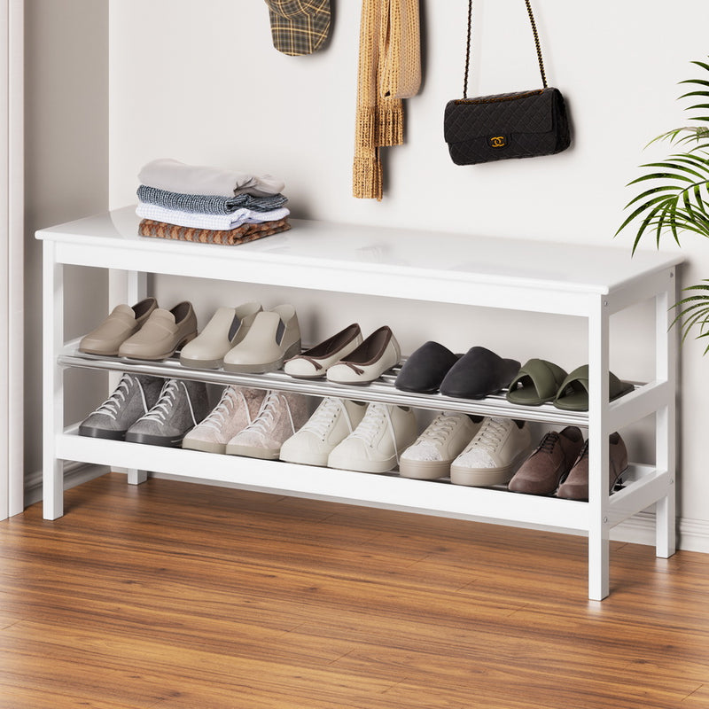Artiss Shoe Rack Cabinet Bamboo Bench 10 Pairs White