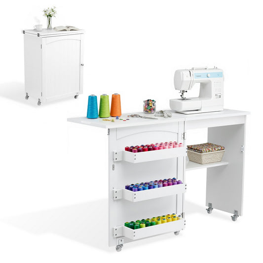 Artiss Folding Sewing Table Sewing Machine Desk Rolling Craft Station