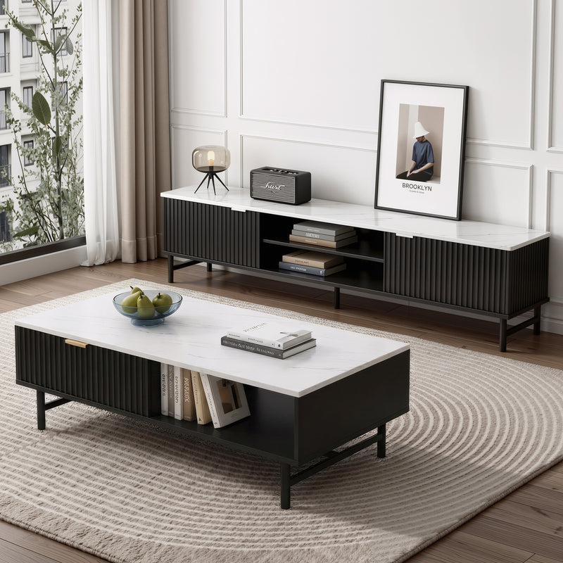 Artiss TV Unit Coffee Table Set Storage Shelf Black