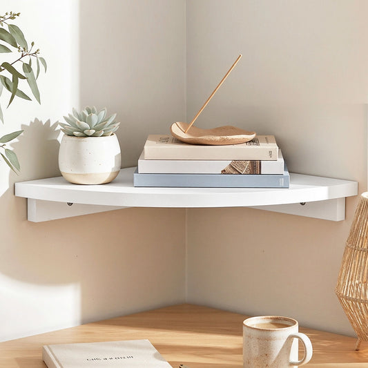 Artiss Corner Floating Wall Shelf Wall Mounted Display Rack Round Edge White 1pc