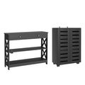 Artiss Shoe Rack Cabinet Console Table Black Storage Shelf