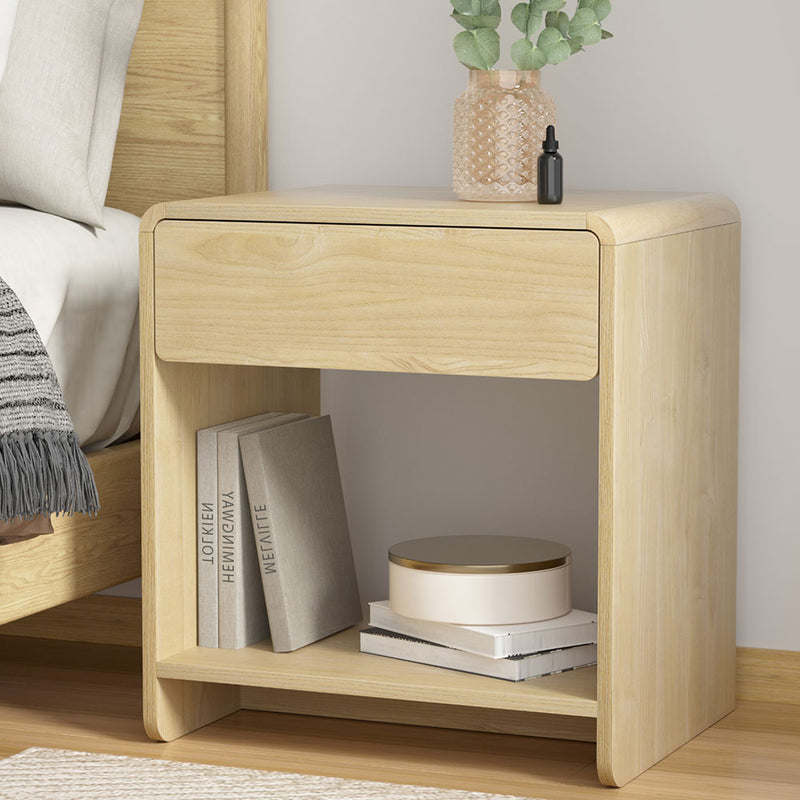Artiss Bedside Table Pine Open Shelf Drawer