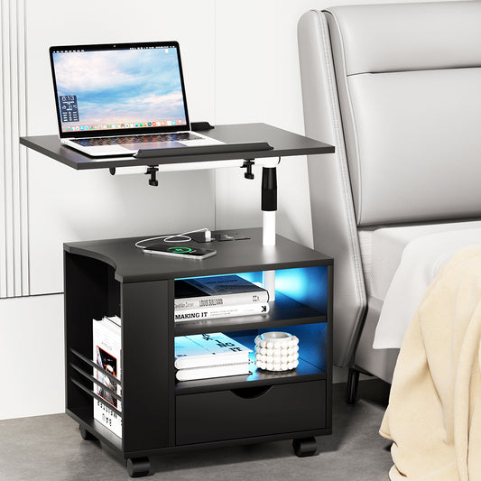 Artiss Bedside Table USB LED Lamp Laptop Tray Adjustable