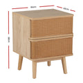 Artiss Rattan Bedside Table 2 Drawer Nightstand Oak Storage