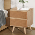 Artiss Rattan Bedside Table 2 Drawer Nightstand Oak Storage