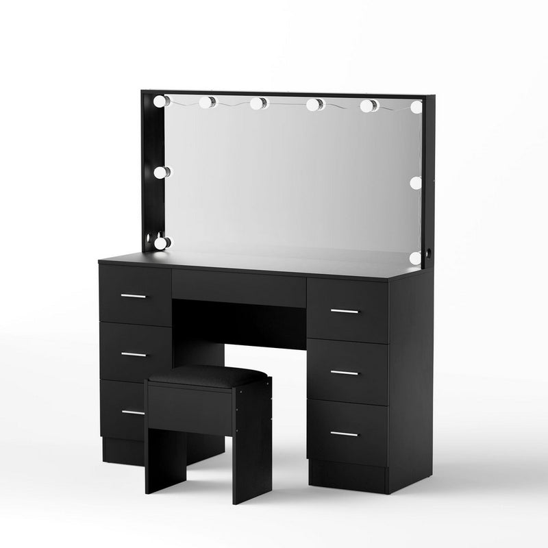 Artiss Dressing Table Vanity Desk 10 LED Bulbs Stool Black