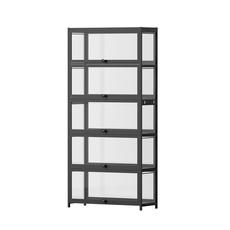 Artiss 5-Tier Display Cabinet Bookshelf Black Clear Glass Shelves