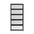Artiss 5-Tier Display Cabinet Bookshelf Black Clear Glass Shelves