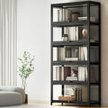 Artiss 5-Tier Display Cabinet Bookshelf Black Clear Glass Shelves