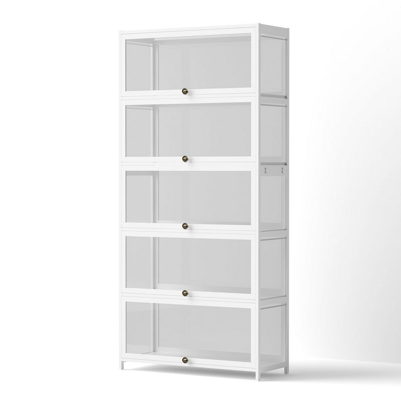 Artiss 5-Tier Display Cabinet Storage Bookshelf White Clear Shelf