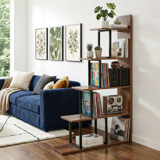 Artiss 5 Tier Ladder Bookshelf Corner Walnut Bookcase