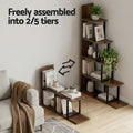 Artiss 5 Tier Ladder Bookshelf Corner Walnut Bookcase