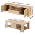 Artiss TV Unit & Coffee Table Set Storage Drawer Pine