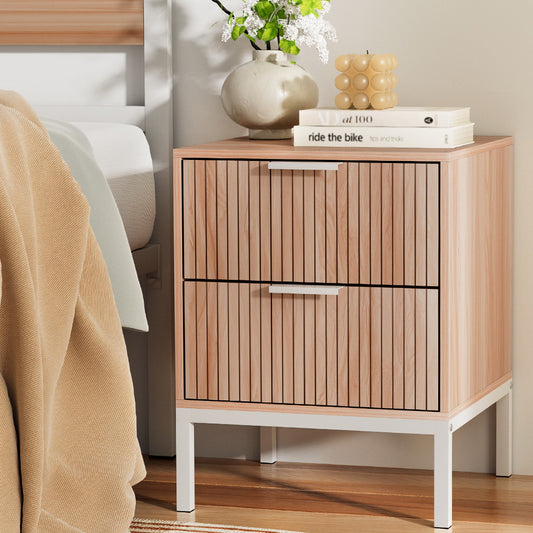 Artiss Bedside Table 2 Drawers Pine Nightstand Storage Cabinet LURA