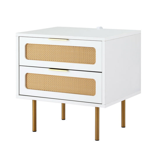 Artiss Rattan Bedside Table 2 Drawers Pine Wood