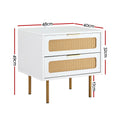 Artiss Rattan Bedside Table 2 Drawers Pine Wood