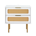 Artiss Rattan Bedside Table 2 Drawers Pine Wood