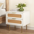 Artiss Rattan Bedside Table 2 Drawers Pine Wood