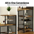 Artiss Bar Table 122cm Industrial Wine Rack Cup Holder Walnut