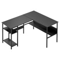 Artiss L-Shape Computer Desk Black Home Office Study Table Open Shelf