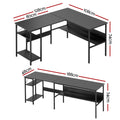 Artiss L-Shape Computer Desk Black Home Office Study Table Open Shelf
