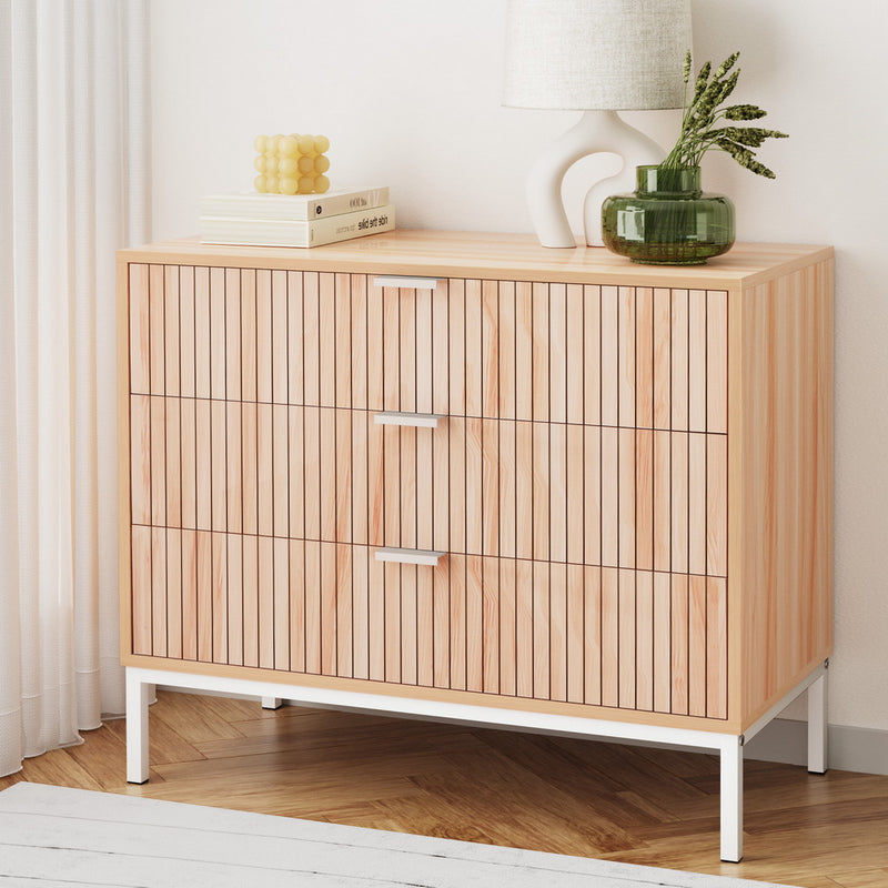 Artiss 3 Drawer Chest LURA Pine Wood Storage Cabinet