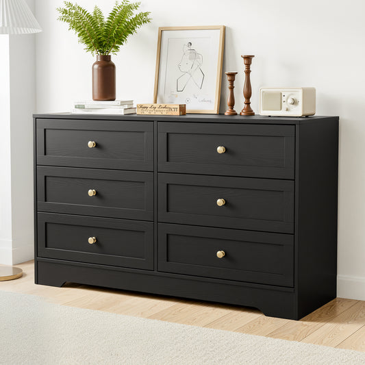 Artiss 6 Drawer Tallboy Chest Black Cabinet Storage