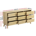 Artiss XAVI 9 Chest of Drawers Tallboy Cabinet Pine