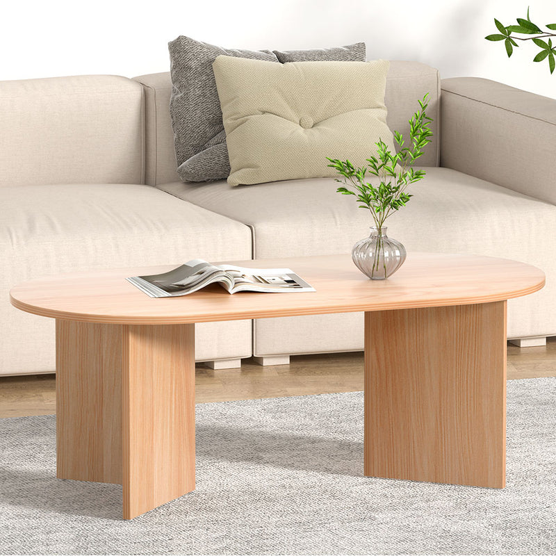 Artiss Oval Coffee Table 110cm Pine Alva