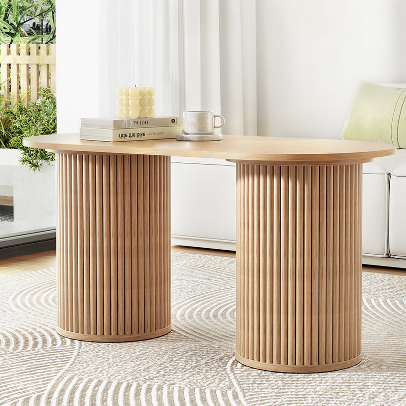 Artiss Coffee Table Oval 100cm Pine Wood