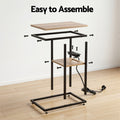 Artiss C-Shaped End Table Charging Station 2-Tier Side Coffee Table Bedside Wood