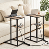 Artiss C-Shaped End Table Set Of 2 Charging Station 2-Tier Side Coffee Table Bedside Wood