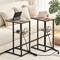 Artiss C-Shaped End Table Set Of 2 Charging Station 2-Tier Side Coffee Table Bedside Wood