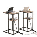 Artiss C-Shaped End Table Set Of 2 Charging Station 2-Tier Side Coffee Table Bedside Wood