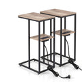 Artiss C-Shaped End Table Set Of 2 Charging Station 2-Tier Side Coffee Table Bedside Wood